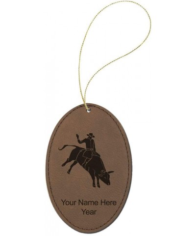 Faux Leather Christmas Ornament- Bull Rider Cowboy- Personalized Engraving Included (Dark Brown- Oval) - Dark Brown - CH18QL6...