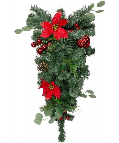 30" Red Poinsettia and Pinecone Artificial Christmas Teardrop Swag - Unlit - C6192RXRZS3 $33.72 Swags