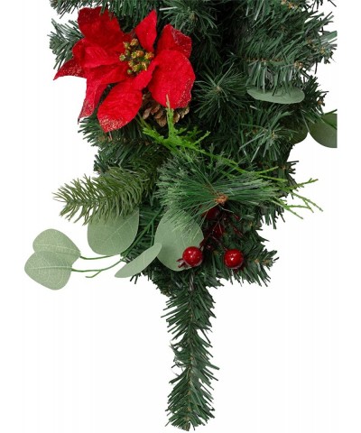 30" Red Poinsettia and Pinecone Artificial Christmas Teardrop Swag - Unlit - C6192RXRZS3 $33.72 Swags