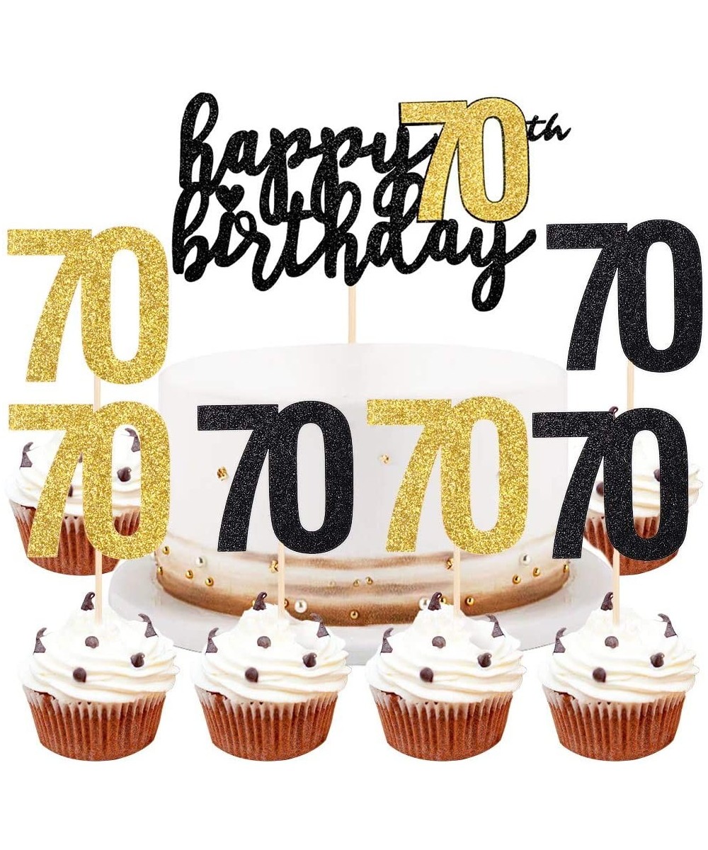 Happy Birthday Cake Topper Black Font Golden Numbers 70th Birthday Happy Cake Topper digital 70 Paper cup Cake topper Birthda...