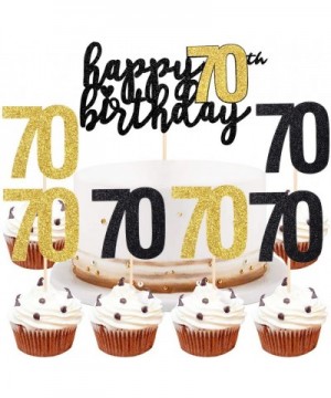 Happy Birthday Cake Topper Black Font Golden Numbers 70th Birthday Happy Cake Topper digital 70 Paper cup Cake topper Birthda...