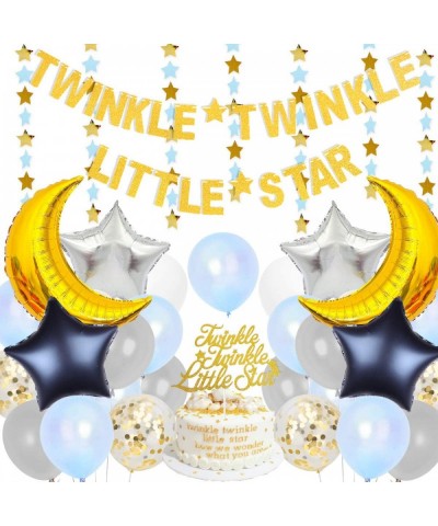 Twinkle Twinkle Little Star - Baby Shower or Birthday Party Decorations for Boy Blue and Gold- Moon and Star Balloons Bouquet...