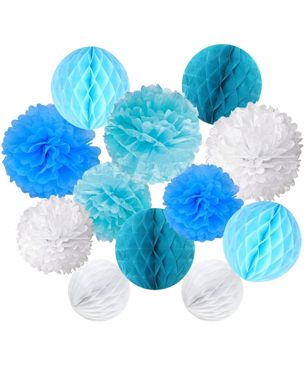 Paper Pompoms and Honeycomb Balls for Birthday Party Wedding Baby Shower Bridal Shower Festival Decorations - Blue - Blue - C...