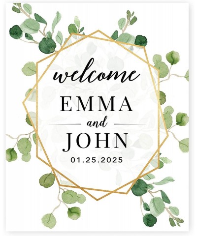 Custom Large Wedding Canvas Guestbook Alternative- 16 x 20 Inches- Eucalyptus Greenery Geometric Frame- Vertical- Personalize...