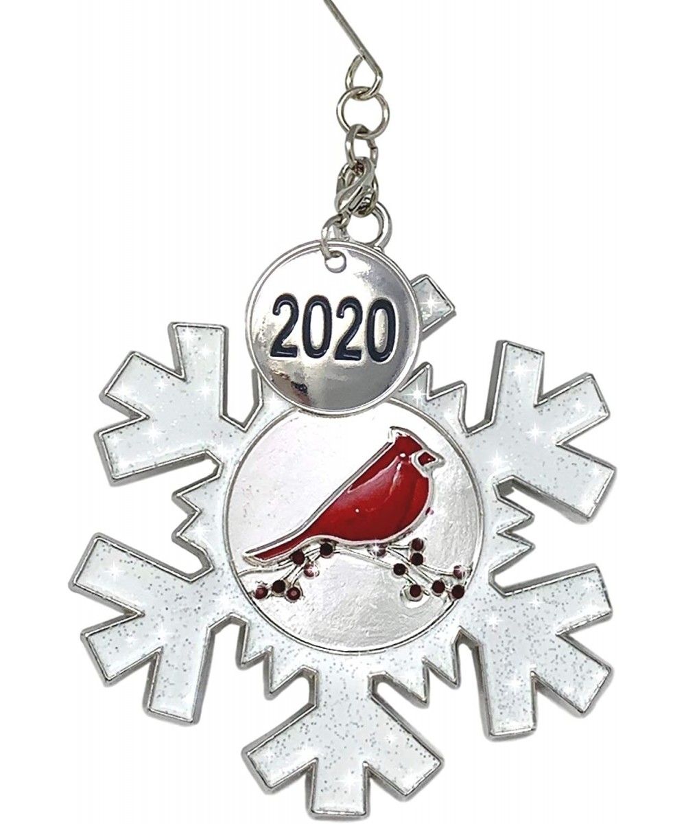 2020 Dated Christmas Ornament - White Glittered Snowflake with Cardinal Design - Memorial Ornament - CW11HSCFGW7 $7.85 Ornaments