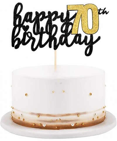 Happy Birthday Cake Topper Black Font Golden Numbers 70th Birthday Happy Cake Topper digital 70 Paper cup Cake topper Birthda...