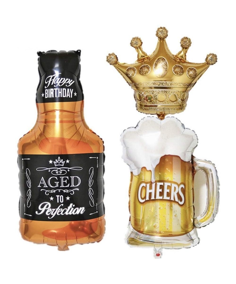 3Packs Party Large Foil Balloons - Beer Mug & Whiskey Bottle & Golden Crown for Bar Valentines Wedding Decors Aluminium Ballo...