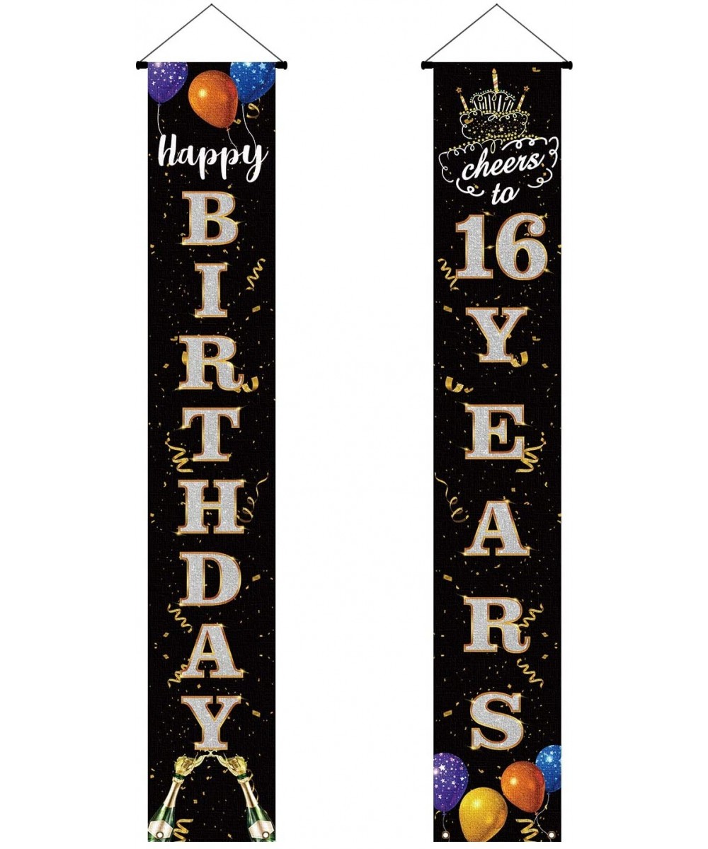 Happy 16th Birthday Door Banner- 16th Birthday Welcome Porch Sign Door Sign- Cheers to Sixteen Years Old Birthday Party Decor...