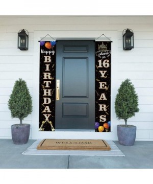 Happy 16th Birthday Door Banner- 16th Birthday Welcome Porch Sign Door Sign- Cheers to Sixteen Years Old Birthday Party Decor...