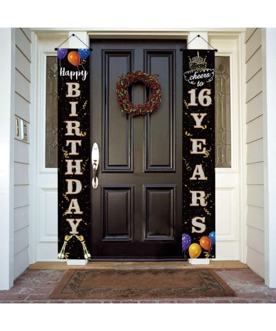 Happy 16th Birthday Door Banner- 16th Birthday Welcome Porch Sign Door Sign- Cheers to Sixteen Years Old Birthday Party Decor...