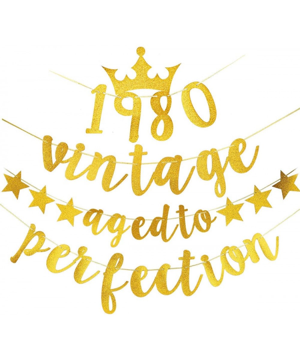 Gold 40th Birthday Banner - Glitter Vintage 1980 Aged to Perfection Banner - 40th Birthday or Anniversary Party Decorations S...