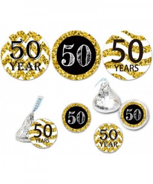 50th Birthday Party Favor Stickers- Fits Hershey's Kisses Chocolate Drop Labels Stickers- Black and Gold 50th Birthday or Ann...