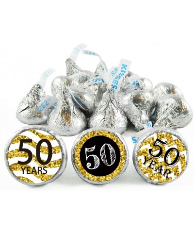 50th Birthday Party Favor Stickers- Fits Hershey's Kisses Chocolate Drop Labels Stickers- Black and Gold 50th Birthday or Ann...