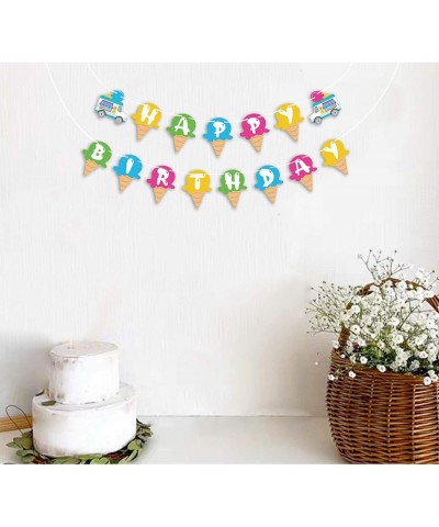 Ice Cream Theme Birthday Banner- Colorful Summer Bday Party Sign- for Kids Ice-Cream Lovers - Ice Cream Theme Birthday Banner...