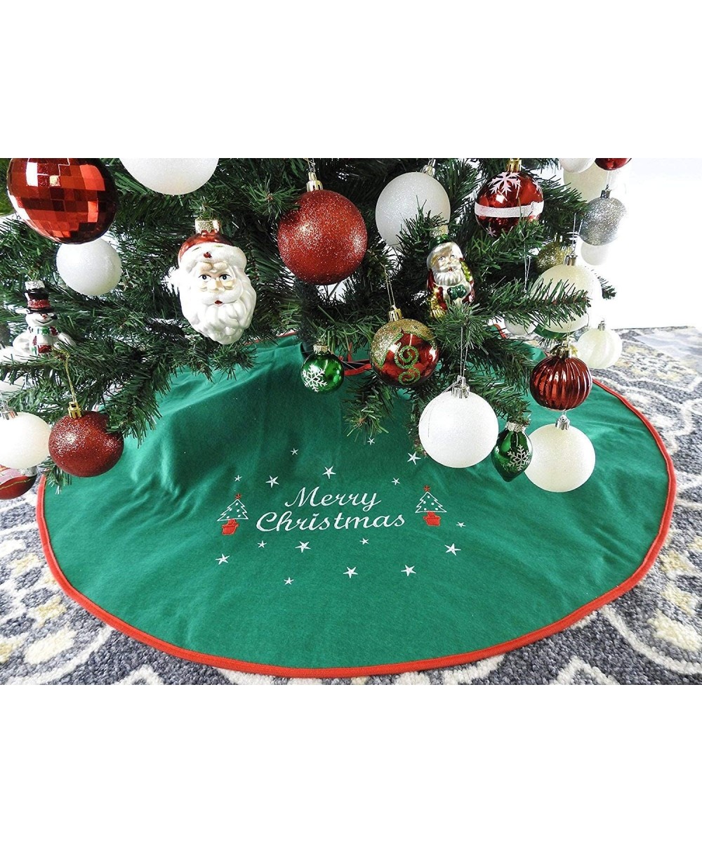 42" Green Non-Woven Christmas Tree Skirt With Embroidered Merry Christmas & Edge - Pz4. - CM12MZ135NJ $7.50 Tree Skirts
