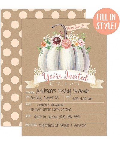 Pumpkin Fall Baby Shower Invitations- Pumpkin Baby Shower Invitation- Girl Fall Shower Invite- Little Pumpkin- Autumn Floral ...