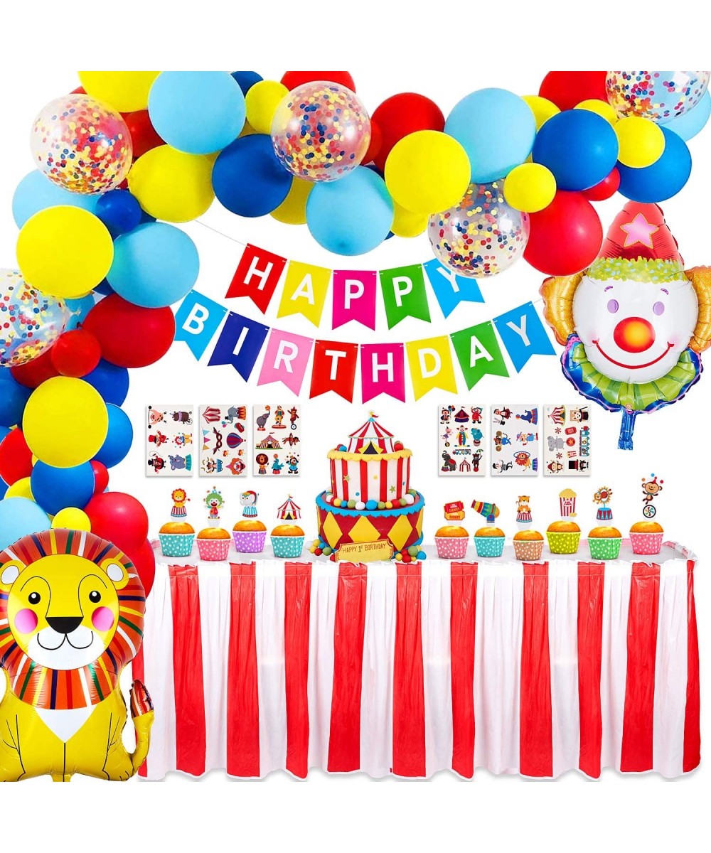 Carnival Circus Birthday Party Decorations Supplies with 61 Balloons Arch- Carnival Birthday Party Supplies- Red White Stripe...