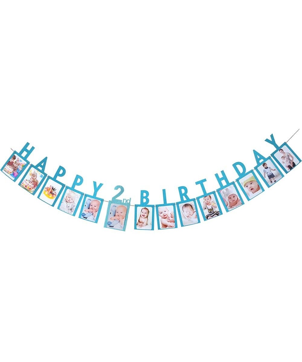 Happy 2nd Birthday Photo Party Banner- Blue Sign Garlands for Baby Boy's/Girl's 2nd Birthday Party Bunting Supplies Decoratio...