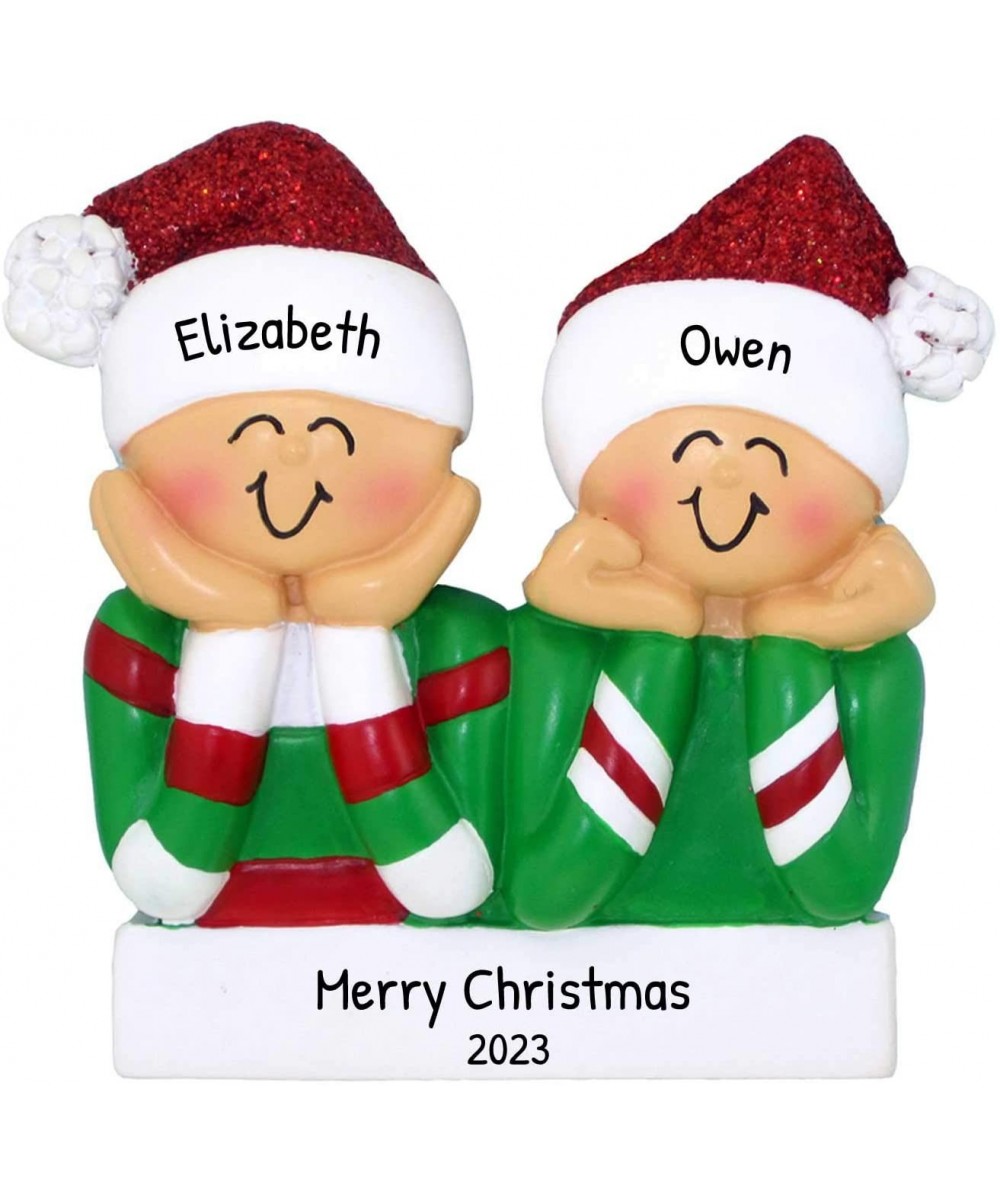 Personalized Head in Hands Family of 2 Christmas Tree Ornament 2020 - Couple Twins Friend Sibling Santa Hat Boy Girl Gender N...