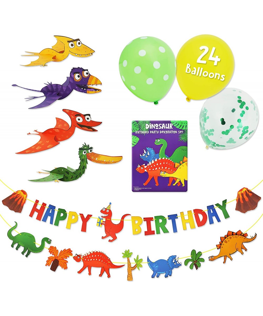 Kids Dinosaur Party Decor Supplies with Happy Birthday Banner- Dinosaur Banner- 24 Balloons and 4 Flying Dino Toys. Jurassic ...