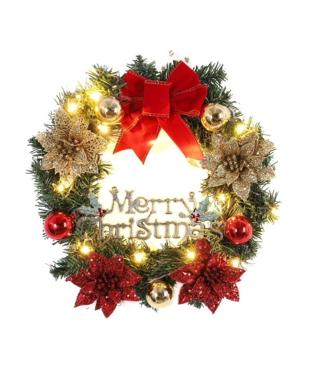 Christmas Wreath with LED Light for Front Door Hanging Artificial Garland Bowknot Garland Xmas Decor Holiday Home Decorations...