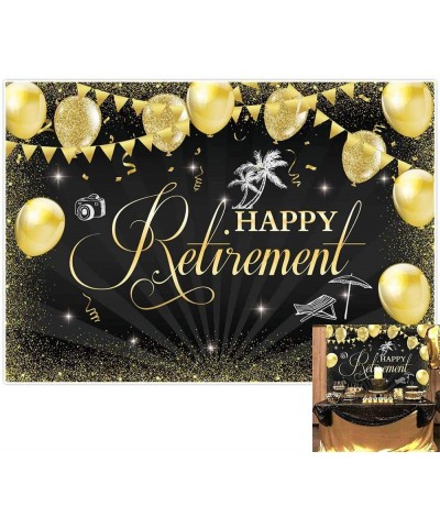 Happy Retirement Backdrop Black and Glitter Golden Sparkle Balloons Photography Background for Congrat The Aged Retirement Le...