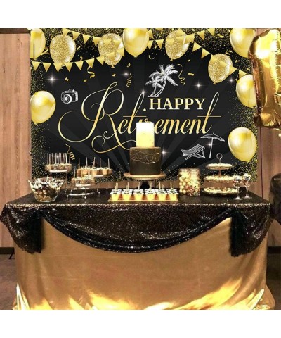 Happy Retirement Backdrop Black and Glitter Golden Sparkle Balloons Photography Background for Congrat The Aged Retirement Le...