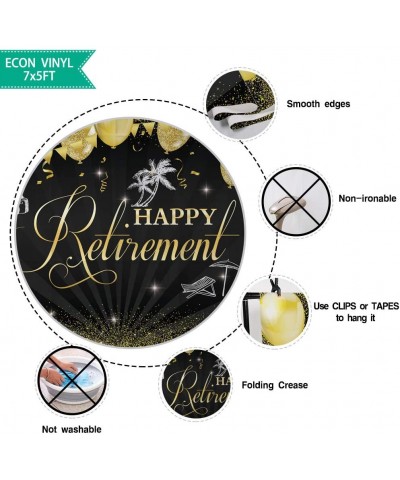 Happy Retirement Backdrop Black and Glitter Golden Sparkle Balloons Photography Background for Congrat The Aged Retirement Le...