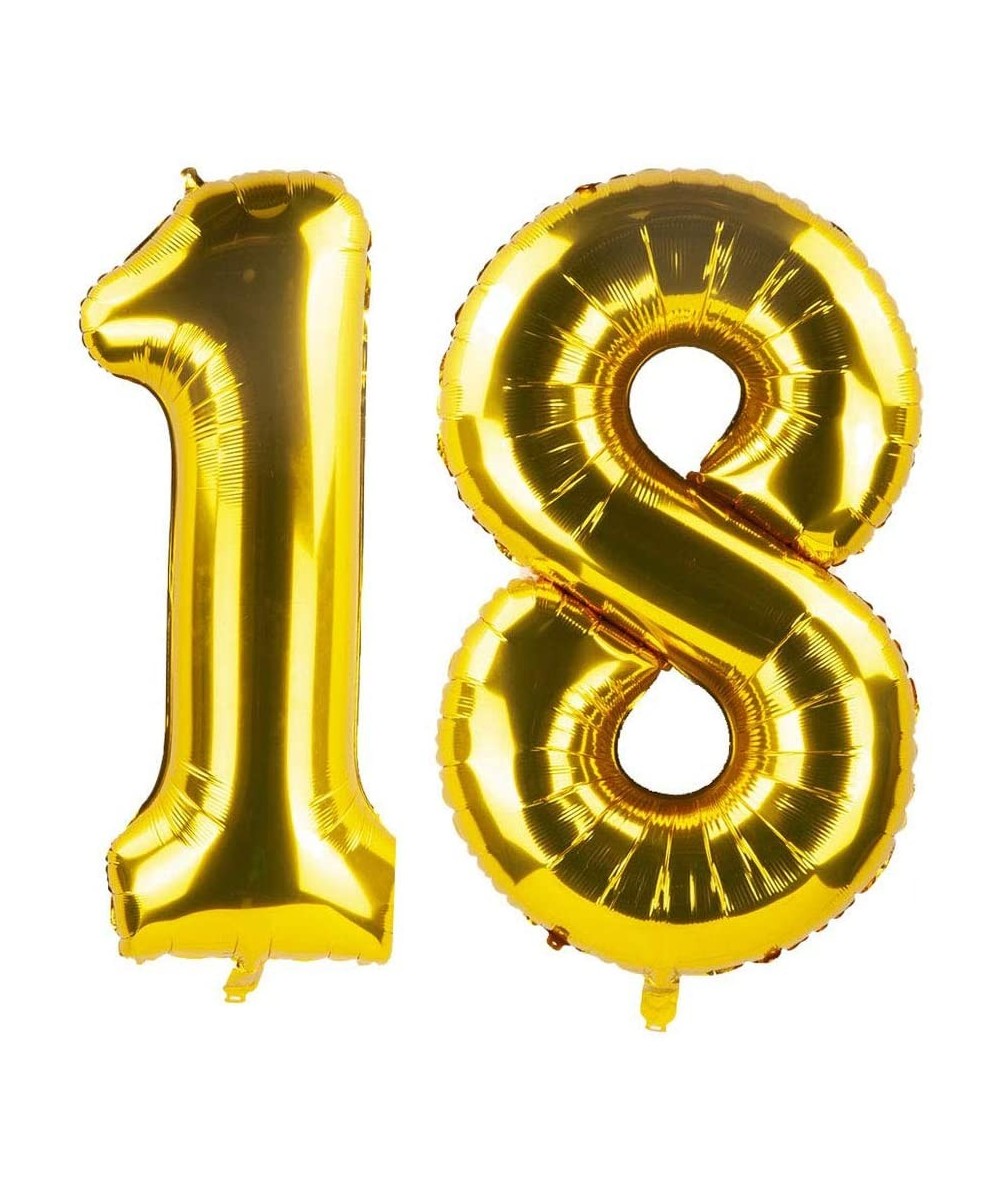 40 Inch Number 18 Balloons Mylar Foil Balloon for 18th Birthday Anniversary Party Decoration Supplies-Gold - Gold-18 - CE18WO...