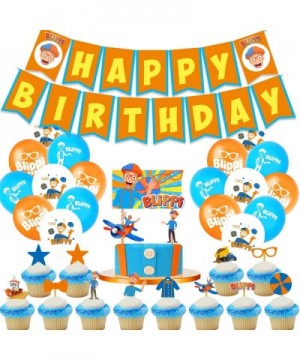 Blippi Birthday Party Supplies Set- Blippi Latex Balloons- Birthday Banner- Happy Birthday Cake Topper- 45 Pack(Yellow) - Yel...