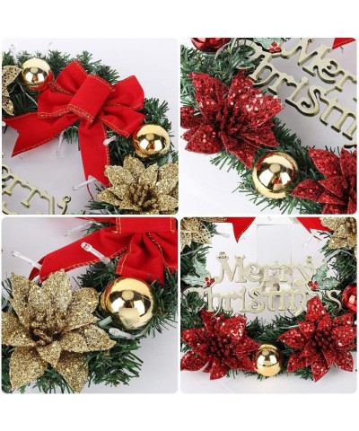 Christmas Wreath with LED Light for Front Door Hanging Artificial Garland Bowknot Garland Xmas Decor Holiday Home Decorations...