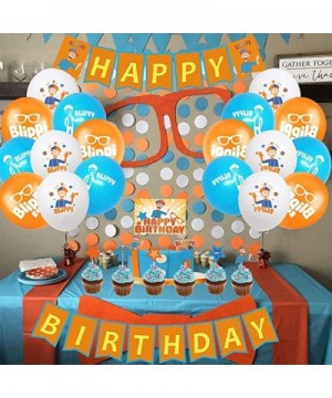 Blippi Birthday Party Supplies Set- Blippi Latex Balloons- Birthday Banner- Happy Birthday Cake Topper- 45 Pack(Yellow) - Yel...