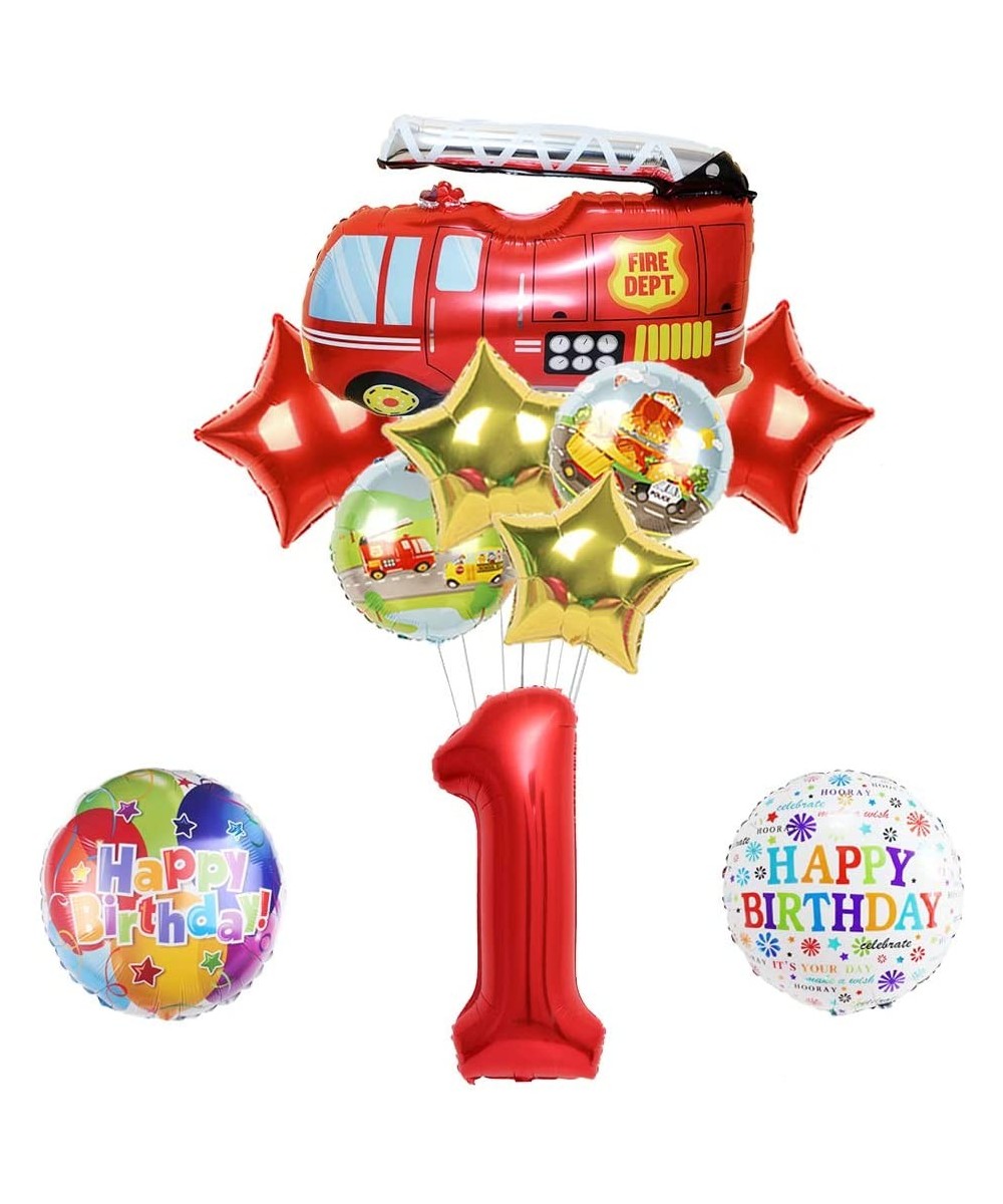 10pcs Fire Truck Foil Balloons- Fire Engine 1st Birthday Party Supplies and Balloon Decorations- Baby Shower- Home Office Dec...