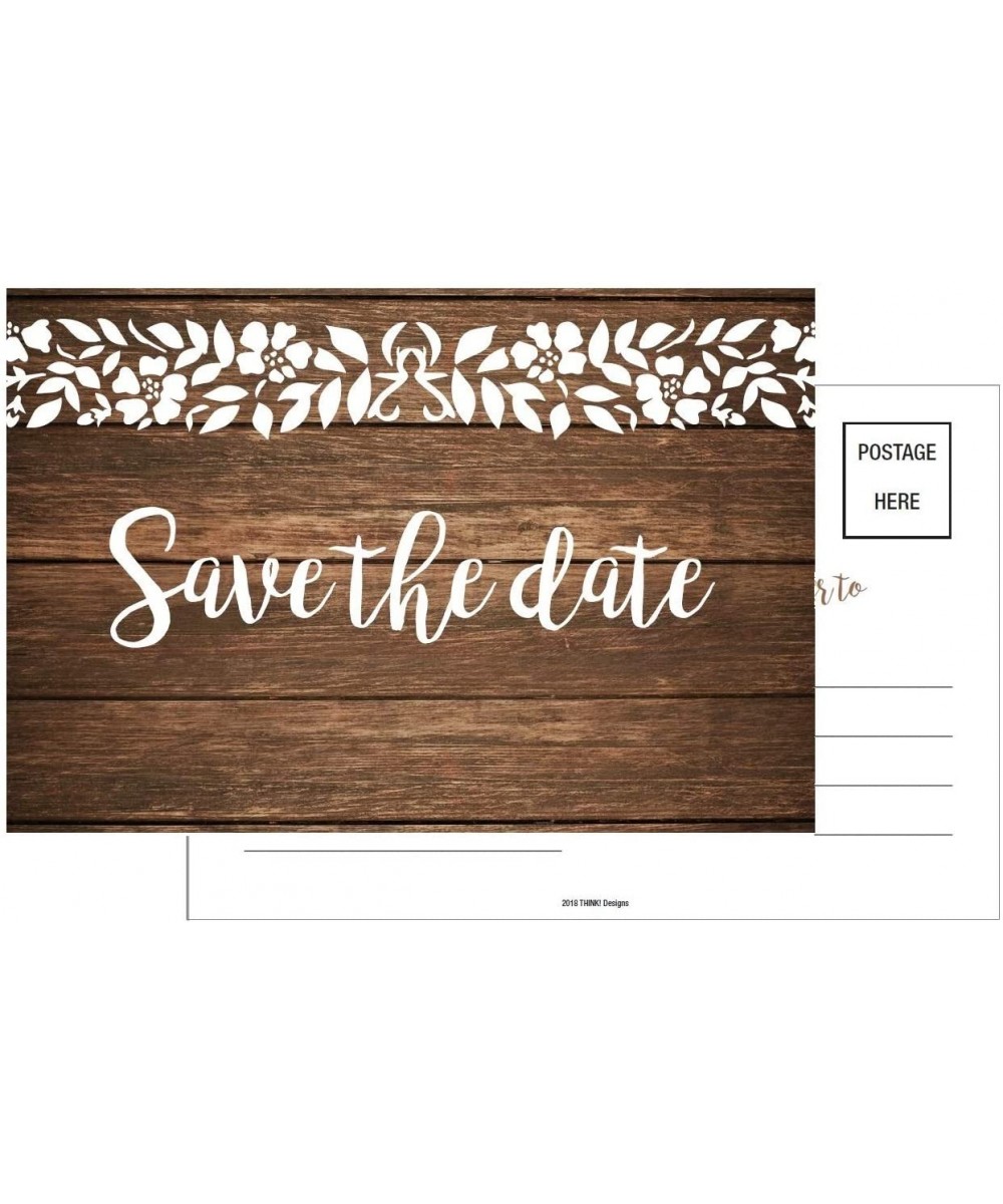 Save The Date Cards 50 4x6 Rustic Country Wood White Lace Theme for Guests at Wedding- Engagement- Anniversary- Baby Shower- ...