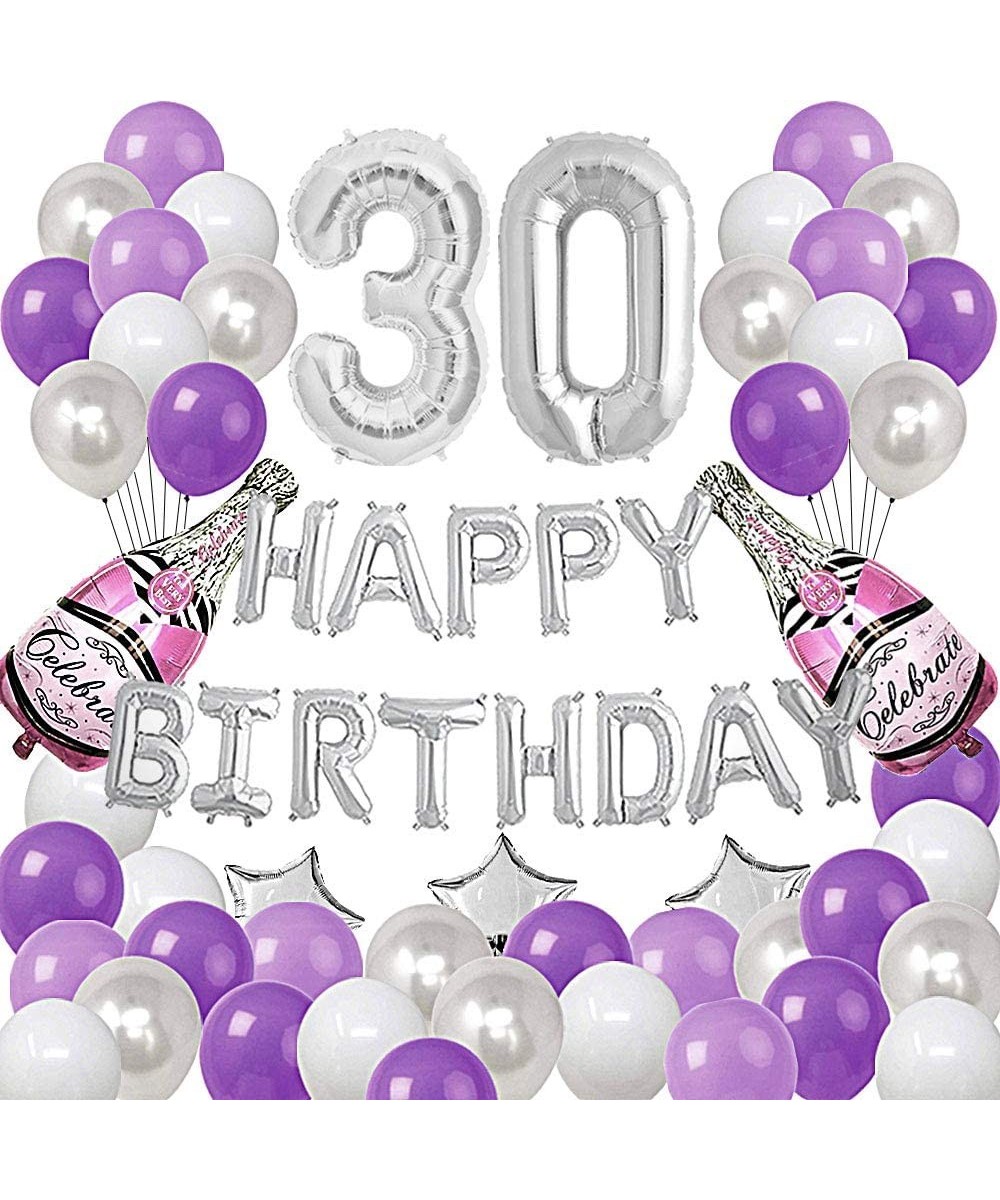 Silver Number 30 Foil Balloons Happy Birthday Banner with 47Pcs Latex and Foil Balloons for 30th Birthday Party Decoratons Pu...