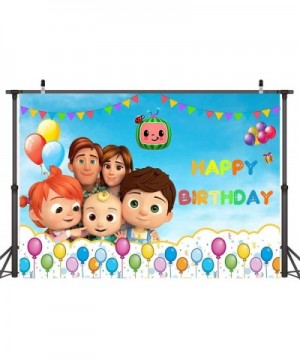 Lovely Cocomelon Backdrop Cartoon Happy Family Portrait Background Newborn Cocomelon Birthday Party Supplies Banner Decoratio...