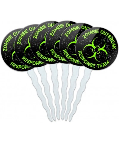 Set of 6 Cupcake Picks Toppers Decoration Zombie Outbreak Response Team Symbol - Green Distressed - Green Distressed - C012J8...