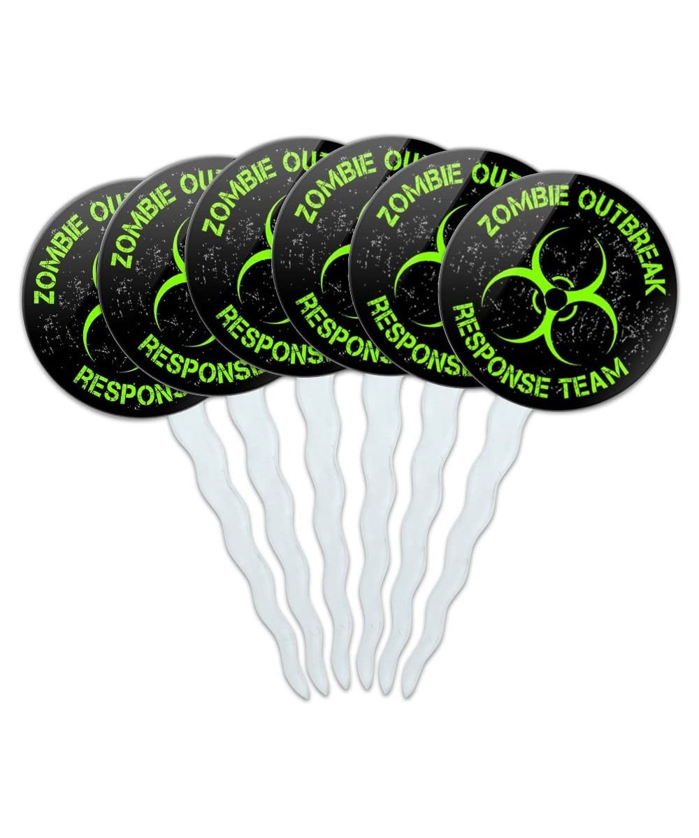 Set of 6 Cupcake Picks Toppers Decoration Zombie Outbreak Response Team Symbol - Green Distressed - Green Distressed - C012J8...