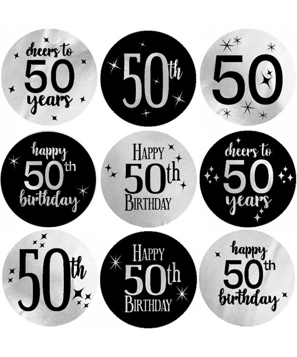Black and Silver 50th Birthday Party Favor Stickers - Shiny Foil - 180 Labels - CI18KAHDEN6 $7.94 Favors