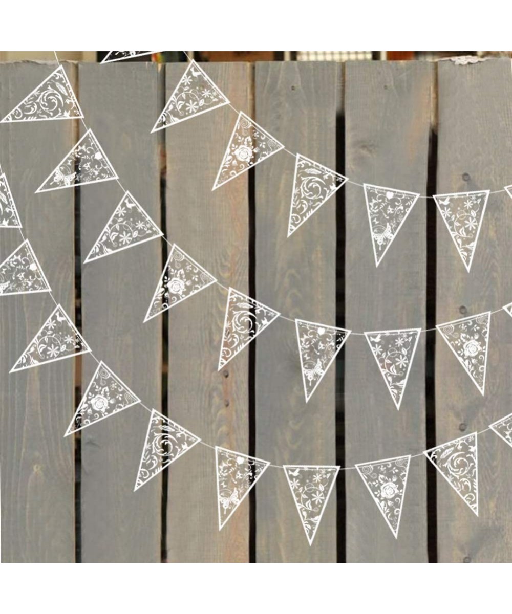 Transparent White Triangle Flag Pennant Flora Banner Kit Flower Leaf Butterfly Printed Bunting Party Hanging Decorations Eleg...
