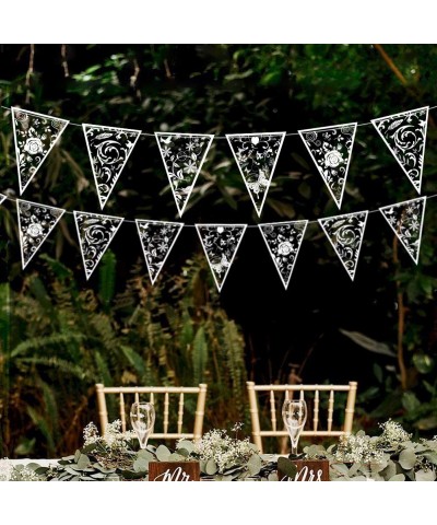 Transparent White Triangle Flag Pennant Flora Banner Kit Flower Leaf Butterfly Printed Bunting Party Hanging Decorations Eleg...