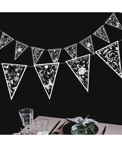 Transparent White Triangle Flag Pennant Flora Banner Kit Flower Leaf Butterfly Printed Bunting Party Hanging Decorations Eleg...