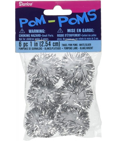 Tinsel Pom Poms 1" 6/Pkg-White/Silver - C4115MZKURN $4.81 Tissue Pom Poms
