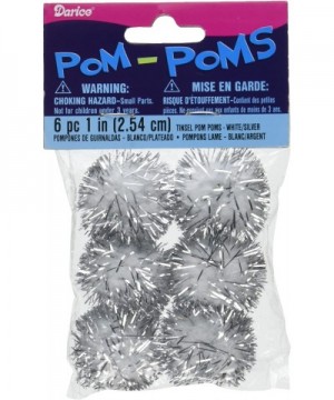 Tinsel Pom Poms 1" 6/Pkg-White/Silver - C4115MZKURN $4.81 Tissue Pom Poms