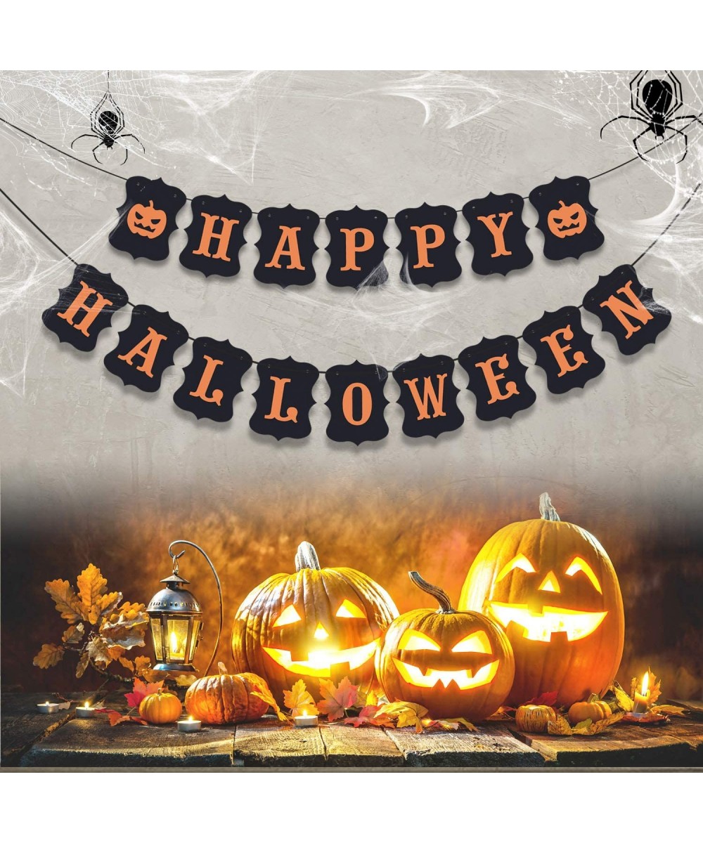 Happy Halloween Banner Bunting with Pumpkin Sign for Halloween Wall Decorations Party Supplies Home Hanging Photo Props - C91...