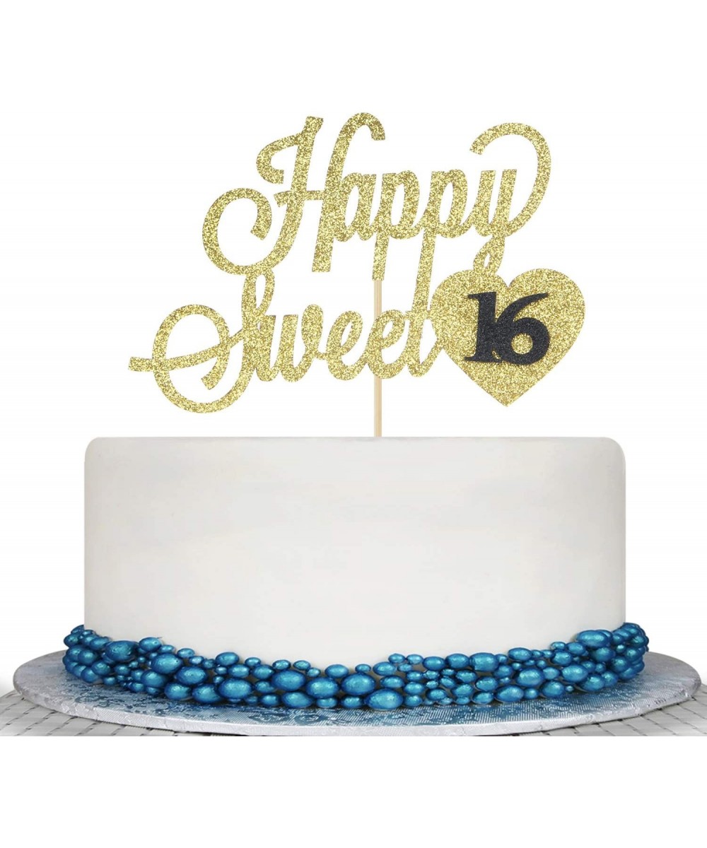 Glitter Gold Happy Sweet 16 Cake Topper - Happy 16th Birthday Wedding Anniversary Cake Topper Party Decoration Supply Ideas -...