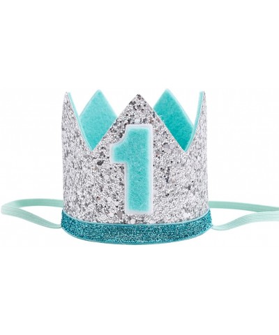 Glitter Baby Boy First Birthday Crown Number 1 Headband Little Prince Princess Cake Smash Photo Prop (Tiny Silver Mint 1) - T...