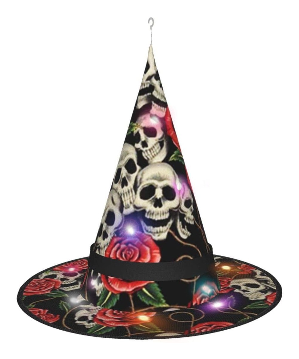 Skull & Red Roses Led Glowing Christmas Halloween Witch Hat for Party Costume Cosplay Outfit Accessory Daily for Indoor Outdo...