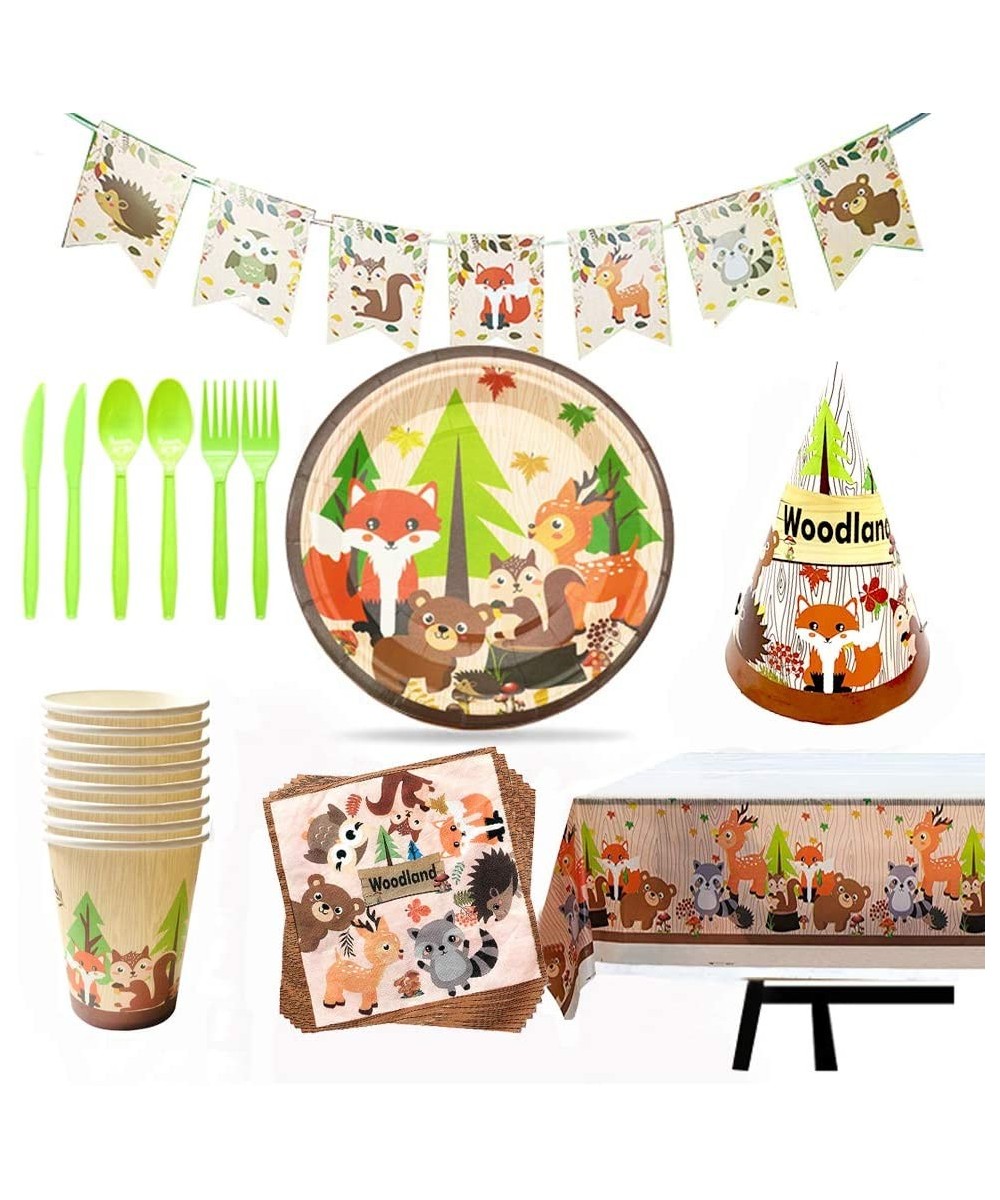 Woodland Animal Party Tableware Supplies Set Including Banner- Plates- Cups- Table Cover and Napkins Serves 10 Guests - CL190...