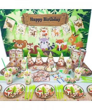 Woodland Animal Party Tableware Supplies Set Including Banner- Plates- Cups- Table Cover and Napkins Serves 10 Guests - CL190...